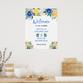 Blue and Yellow Floral Wedding Welcome Sign Poster (Küche)
