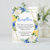 Blue and Yellow Flowers Wedding Reception Begleitkarte (Stehend Vorderseite)