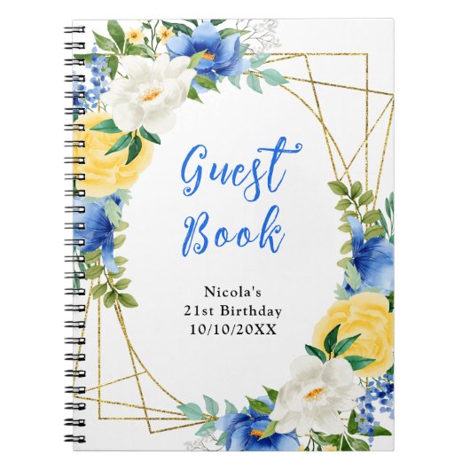 Blue and Yellow Flowers with Foliage Guest Book Notizblock (Vorderseite)