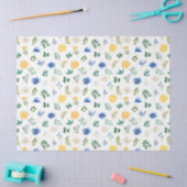 Blue and Yellow Flowers with Foliage Pattern Seidenpapier (Basteln)