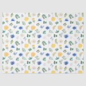 Blue and Yellow Flowers with Foliage Pattern Seidenpapier (Vorderseite)