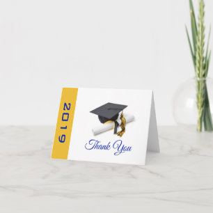 Blue and Yellow Graduation Cap and Tassel Dankeskarte