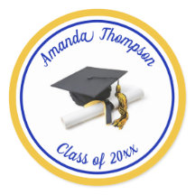 Blue and Yellow Graduation Cap and Tassel
