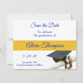 Blue and Yellow Graduation Cap and Tassel Save The Date (Vorderseite)