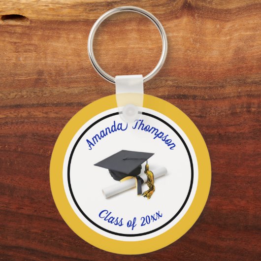 Blue and Yellow Graduation Cap and Tassel Schlüsselanhänger (Vorderseite)