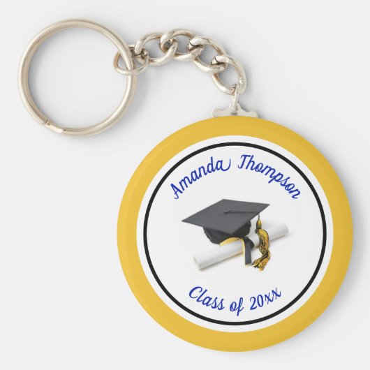 Blue and Yellow Graduation Cap and Tassel Schlüsselanhänger (Vorne)