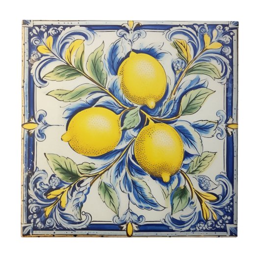 Blue and Yellow Lemon Decorative Tile Fliese (Vorderseite)