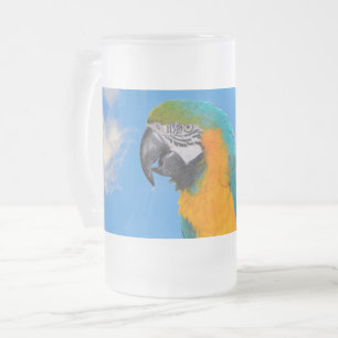 Blue and yellow macaw mattglas bierglas