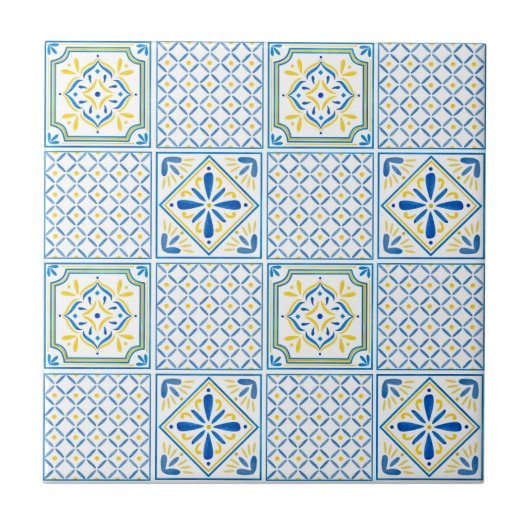 Blue and Yellow Mediterranean Italian Tile Fliese (Vorderseite)