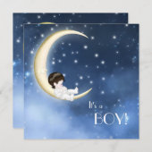 Blue and Yellow Moon Baby Boy Dusche Einladung (Vorne/Hinten)