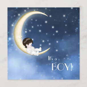 Blue and Yellow Moon Baby Boy Dusche Einladung