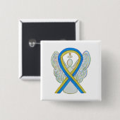 Blue and Yellow Ribbon Awareness Angel Custom Butt Button (Vorne & Hinten)