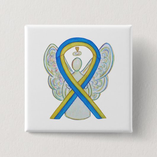Blue and Yellow Ribbon Awareness Angel Custom Butt Button (Vorderseite)