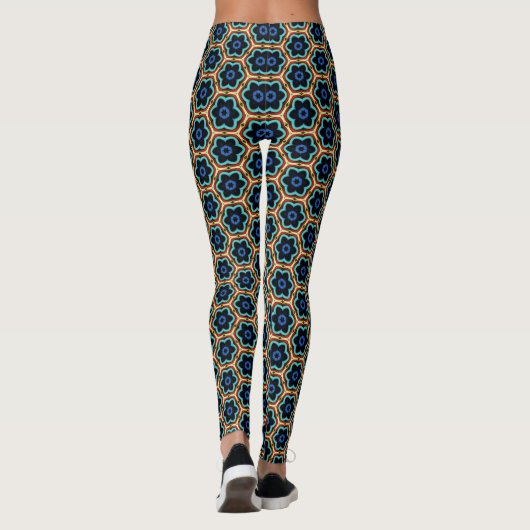 Blue and yellow simple floral leggings (Rückseite)