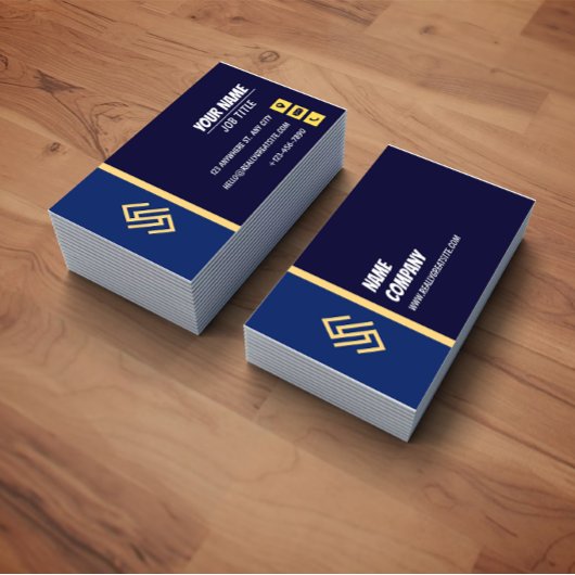 Blue and Yellow Simple Lines Business Card Visitenkarte