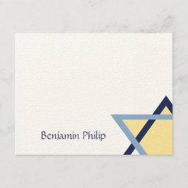 Blue and Yellow Star Bar Mitzvah Vielen Dank Dankeskarte