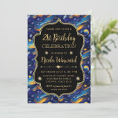 Blue and Yellow Starry Night 21. Geburtstag Einladung (Stehend Vorderseite)