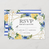 Blue and Yellow Summer Flowers Wedding RSVP Karte (Vorne/Hinten)
