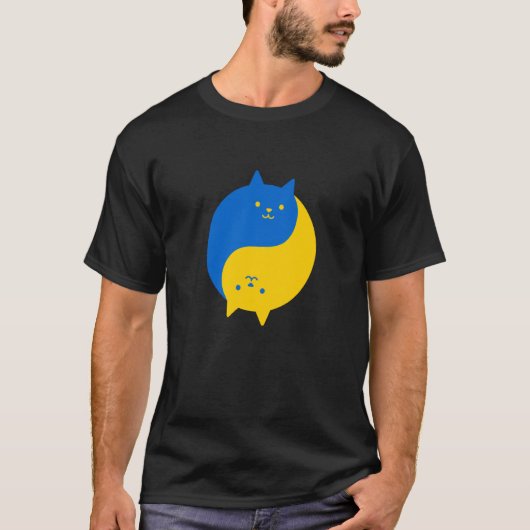 Blue and Yellow Victory Cats Balanced Yin Yang Meo T-Shirt (Vorderseite)