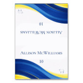 Blue and Yellow Wedding Place Cards Meat Icon Tischnummer (Vorderseite)