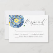 Blue and Yellow Wedding RSVP Card Karte (Vorderseite)
