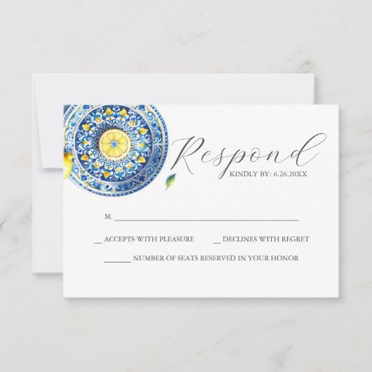 Blue and Yellow Wedding RSVP Card Karte (Vorderseite)