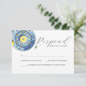 Blue and Yellow Wedding RSVP Card Karte (Stehend Vorderseite)