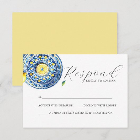 Blue and Yellow Wedding RSVP Card Karte (Vorne/Hinten)
