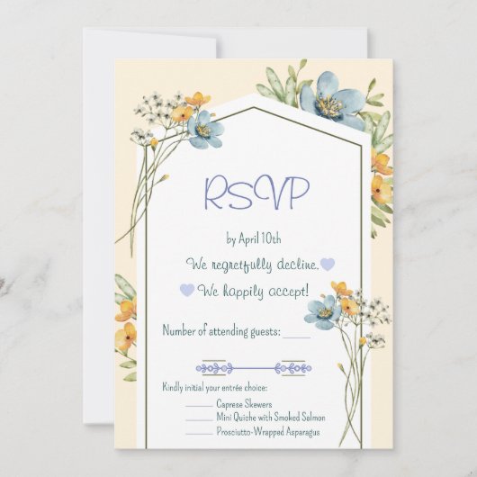 Blue And Yellow Wildflowers Geometric RSVP Card Einladung (Vorderseite)