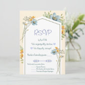 Blue And Yellow Wildflowers Geometric RSVP Card Einladung (Stehend Vorderseite)