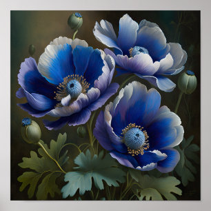 Blue Anemone Blume Art Print Poster