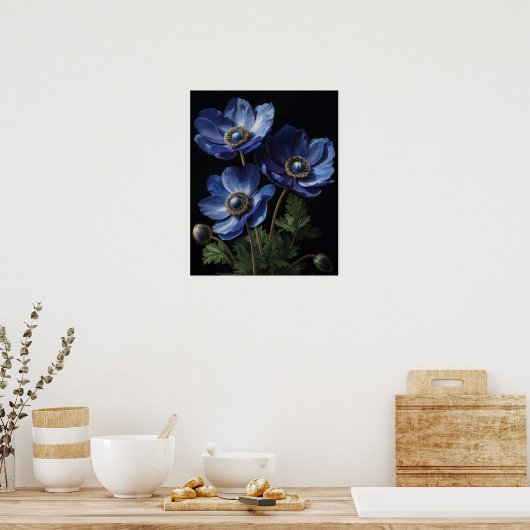 Blue Anemone Blume Art Print Poster (Küche)