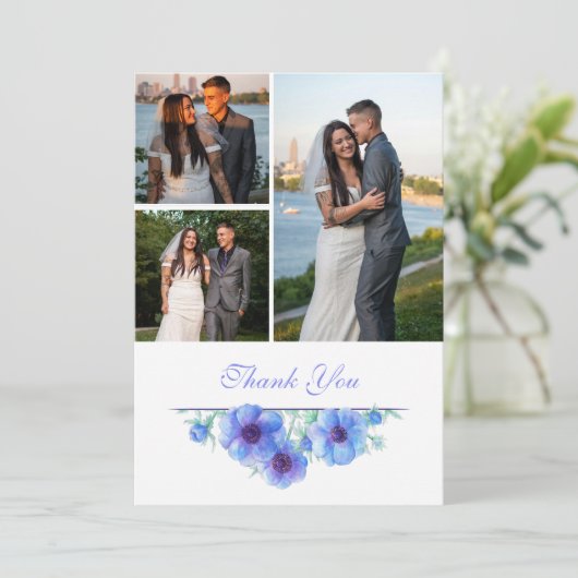 Blue Anemone Blumen Hochzeit danke QR Foto (Stehend Vorderseite)