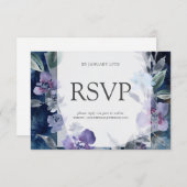 Blue Anemone Mitternacht, Hochzeitsrampe RSVP Karte (Vorne/Hinten)
