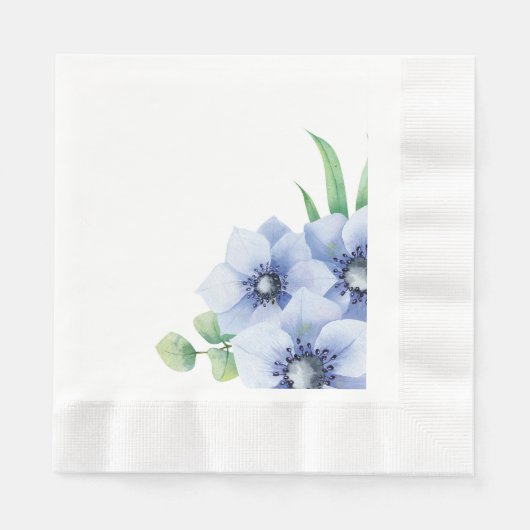 Blue Anemone und Eucalyptus Wedding Paper Napkin Serviette (Vorderseite)