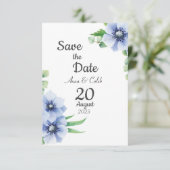 Blue Anemone und Eukalyptus Save the Date Card (Stehend Vorderseite)