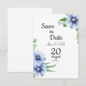 Blue Anemone und Eukalyptus Save the Date Card (Vorne/Hinten)