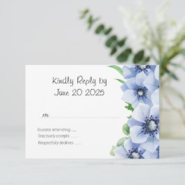 Blue Anemone und Euxalyptus Wedding RSVP Karte