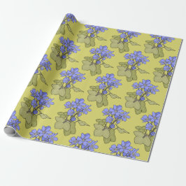 Blue Anemones on Yelllow Greenn Geschenkpapier