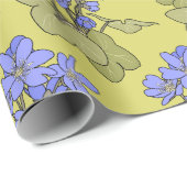 Blue Anemones on Yelllow Greenn Geschenkpapier (Rolleneckpunkt)