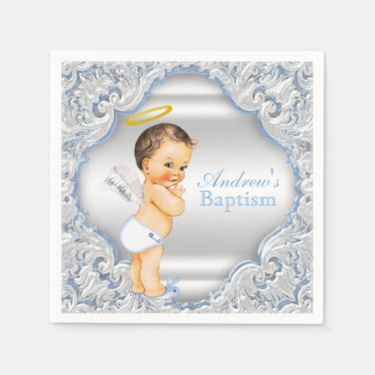 Blue Angel Boy Baptisse Serviette (Vorderseite)