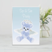 Blue Angel Teddy Bear Sip & See Einladung (Stehend Vorderseite)