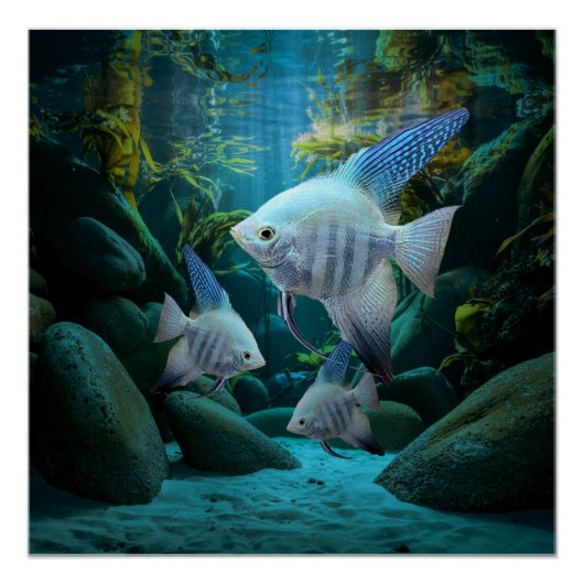 Blue Angelfish Underwater Aquarium Fisch Tank Love Poster (Vorderseite)