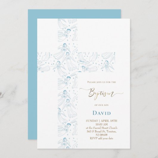 blue angels pattern Holy Cross Baptism Einladung (Vorne/Hinten)