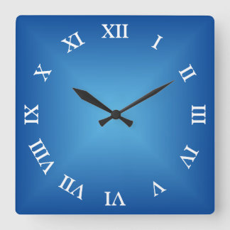 Blue Angular Ombre Arabisch oder Roman Numeral Quadratische Wanduhr