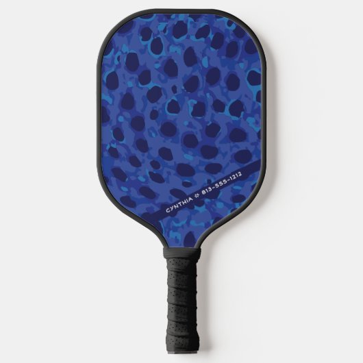 Blue Animal Leopard Print Designer Personalisiert Pickleball Schläger (Vorderseite)