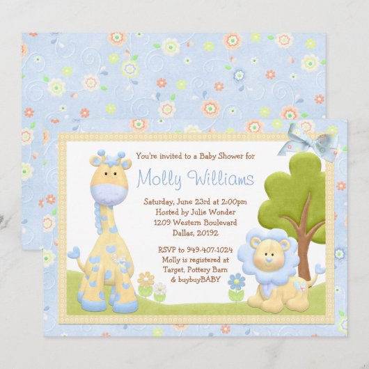 Blue Animals Baby Dusche Einladung (Vorne/Hinten)