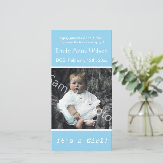 Blue Ankündigung der Geburt eines Kindes. Fügen Si (Stehend Vorderseite)