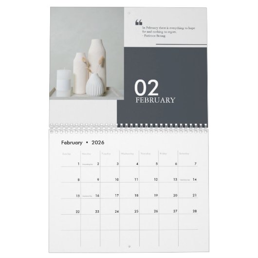 Blue anpassbar modern minimalistisch 2025 Zitate Kalender (Feb 2026)