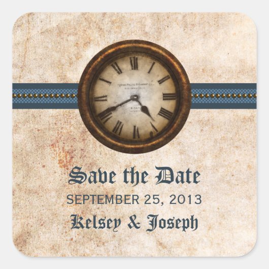 Blue Antique Save the Date Stickers (Vorderseite)